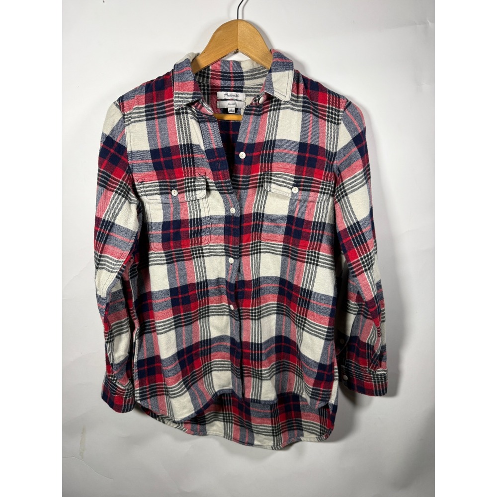 Madewell Classic Plaid Flannel Shirt Red Navy Cream Button Down Women‎ S